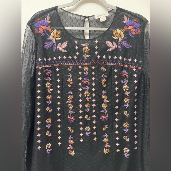 Style & Co Sheer Embroidered Blouse - Picture 4 of 7